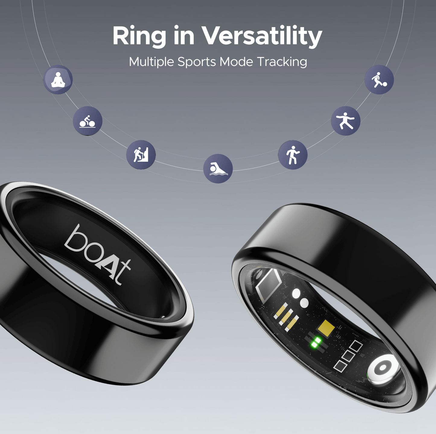 boAt Smart Ring Active |Smart Ring with Stainless Steel Design, 90% Lighter, Health Monitoring, Magnetic Charging Case HME