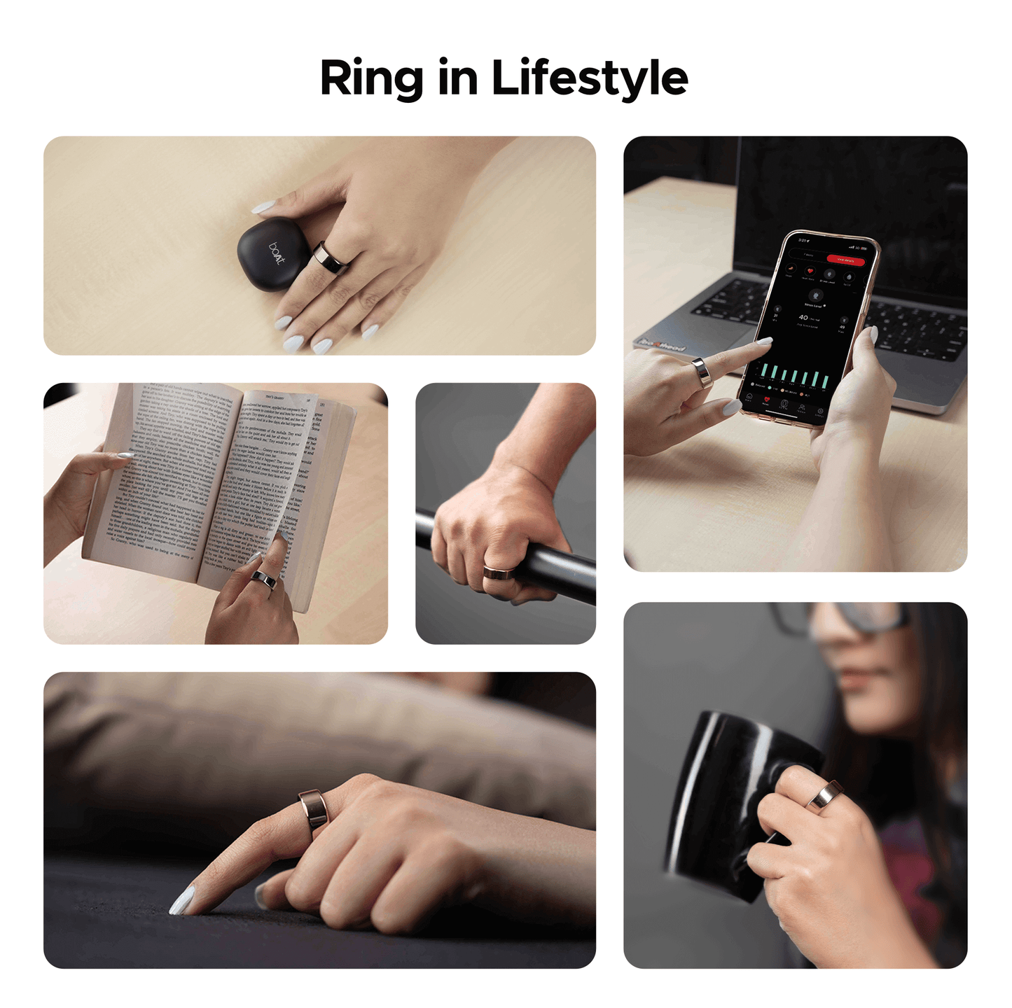 boAt Smart Ring Active |Smart Ring with Stainless Steel Design, 90% Lighter, Health Monitoring, Magnetic Charging Case HME