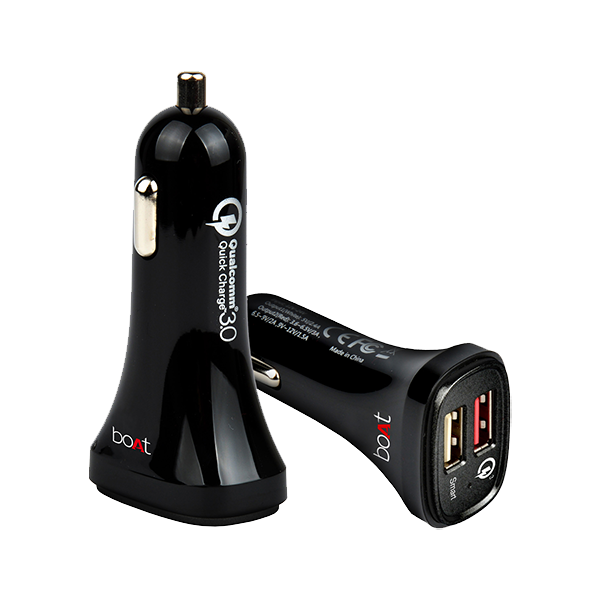 boAt Dual Port Rapid Car Charger (Qualcomm Certified) | Premium Car Charger with Quick Charge 3.0, Smart IC