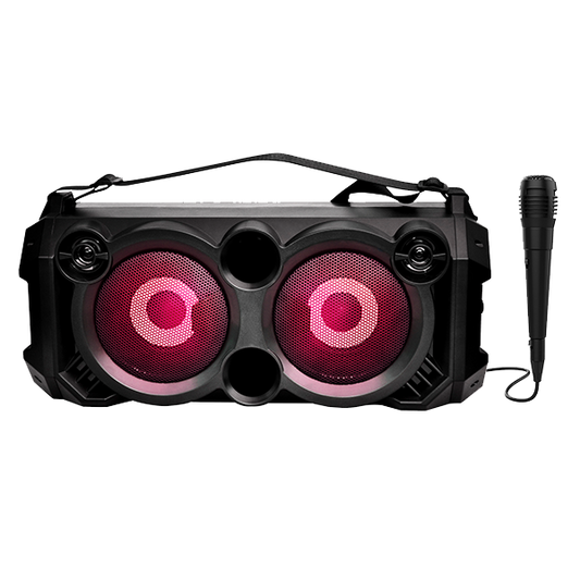Party Pal 63 | Party Speaker with In-Built Mic, 20W Sound, LED Lit, Microphone Jack for Karaoke, BT, Aux, USB, FM Radio