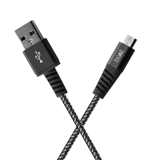 boAt Rugged V3 Micro USB Braided Charging Cable (2.4A) | Premium USB Cable with 480Mbps Transfer Speed, Nylon Braiding, Durable Connectors