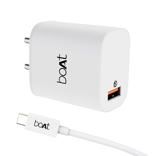 boAt 18w WCD QC3.0 Fast Charger Adaptor with Type C Cable | Fast Charger with Quick Charge 3.0, Smart IC protection, Spark protection