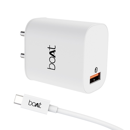 boAt 18w WCD QC3.0 Fast Charger Adaptor with Type C Cable | Fast Charger with Quick Charge 3.0, Smart IC protection, Spark protection