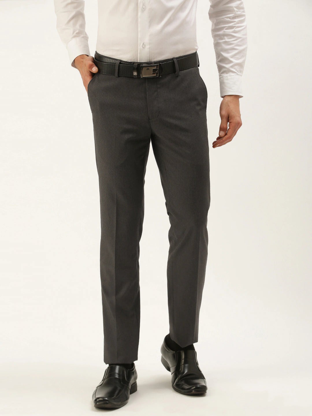 Buy Peter England Men Beige Solid Slim Fit Formal Trousers Online